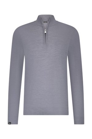 Merino halfzip lichtgrijs