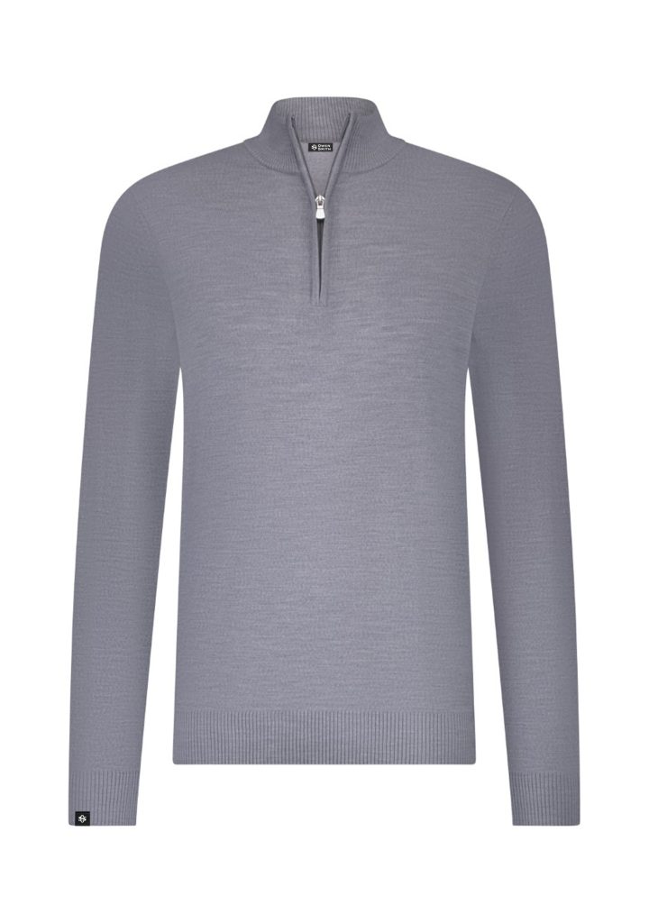 Merino halfzip lichtgrijs